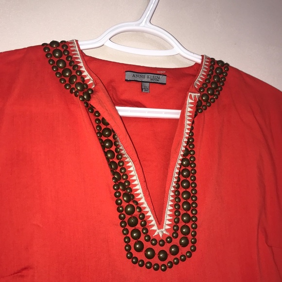 Anne Klein Bright Orange Summery Brass Bead Top - Picture 11 of 14